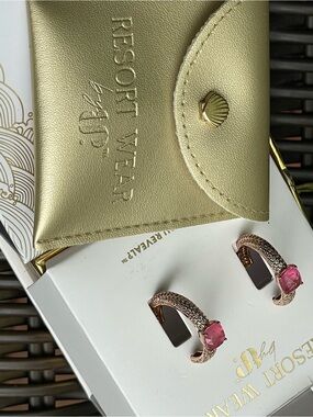 RESORT WEAR by BP - The Marguerite - Rose Gold Hoop Earrings - Pink Topaz Stones